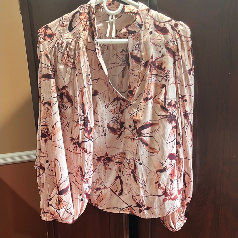 Anthropologie Pink Graphic Wrap Blouse